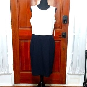 👌 Calvin Klein Women's Navy Blue/White Fitted Dress - sz 12